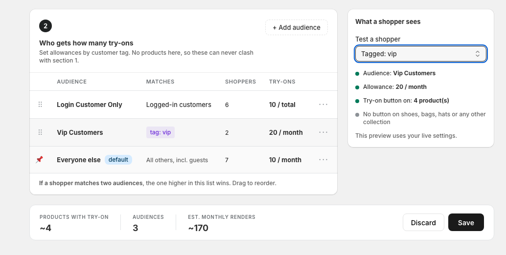 Test Shopper sidebar for testing audience rules