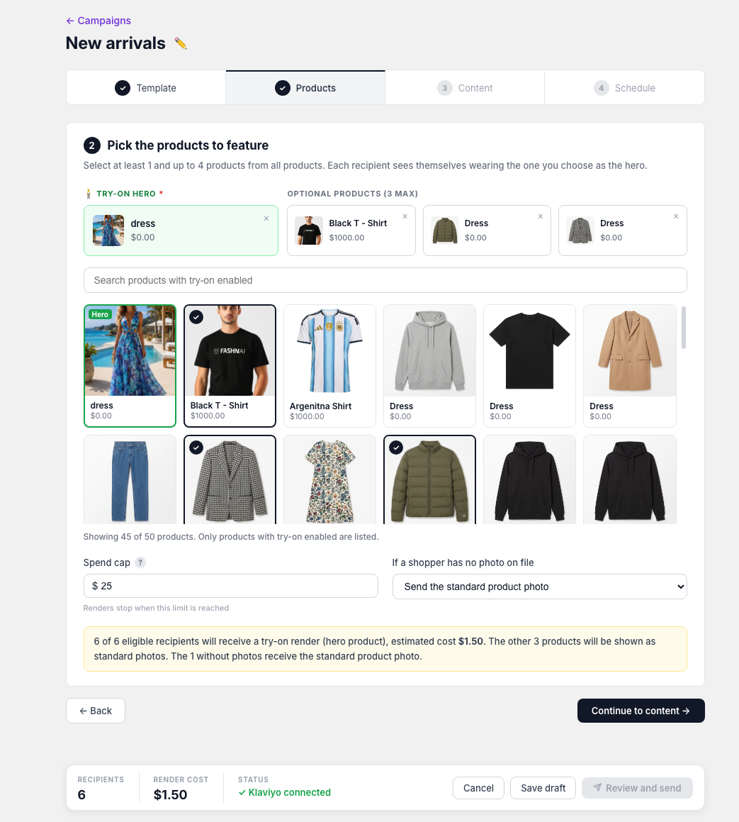 Campaign builder Step 2 - Select products