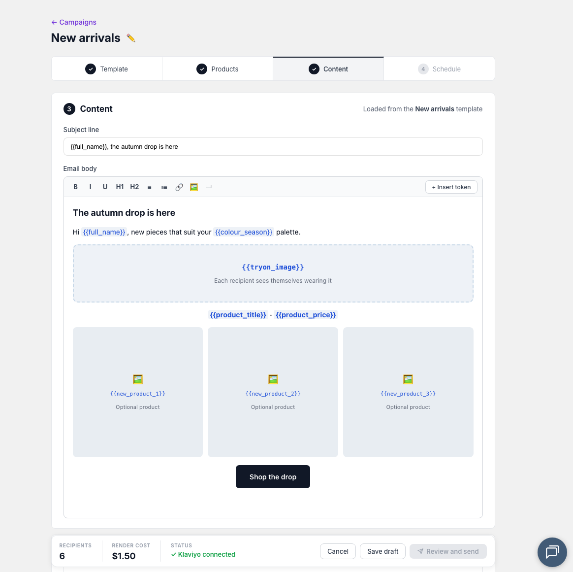 Campaign builder Step 3 - Content editor