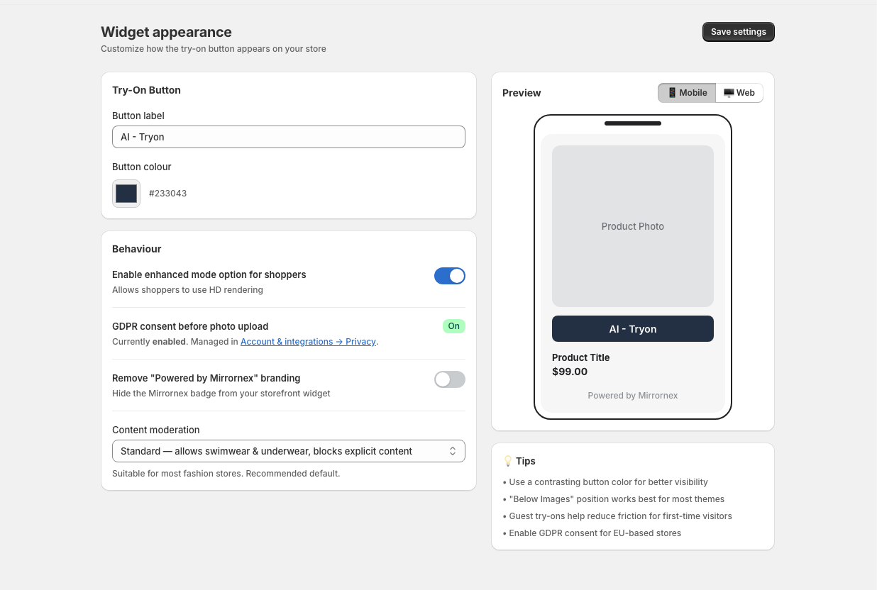 Mobile and Web preview panel