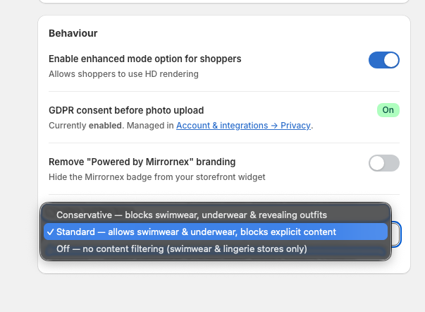 Content moderation dropdown options